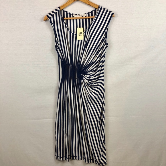 Max Studio | *NEW* Ruched Striped Midi Dress sz L - Picture 1 of 7